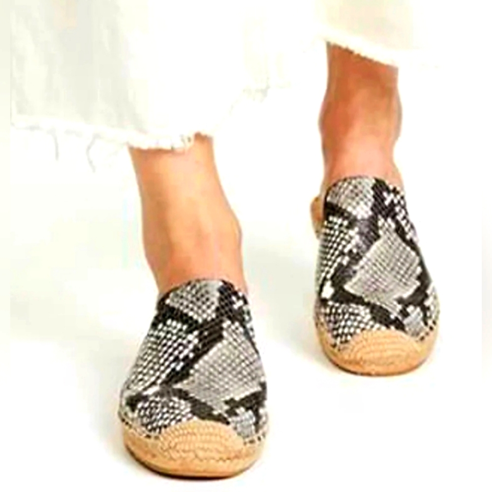Tory Burch Black & Cream Snakeskin Espadrille Slip-Ons